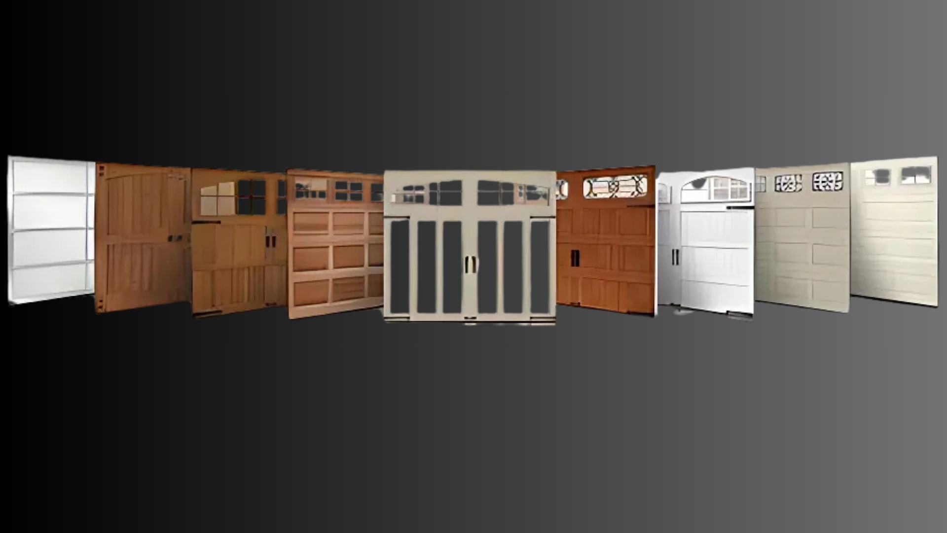 A selection of garage doors showcasing diverse materials.