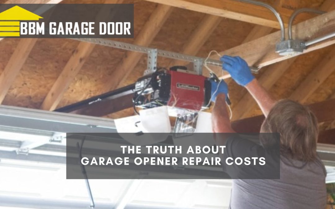 Garage opener repair technician fixing an overhead unit, highlighting real service and repair costs.