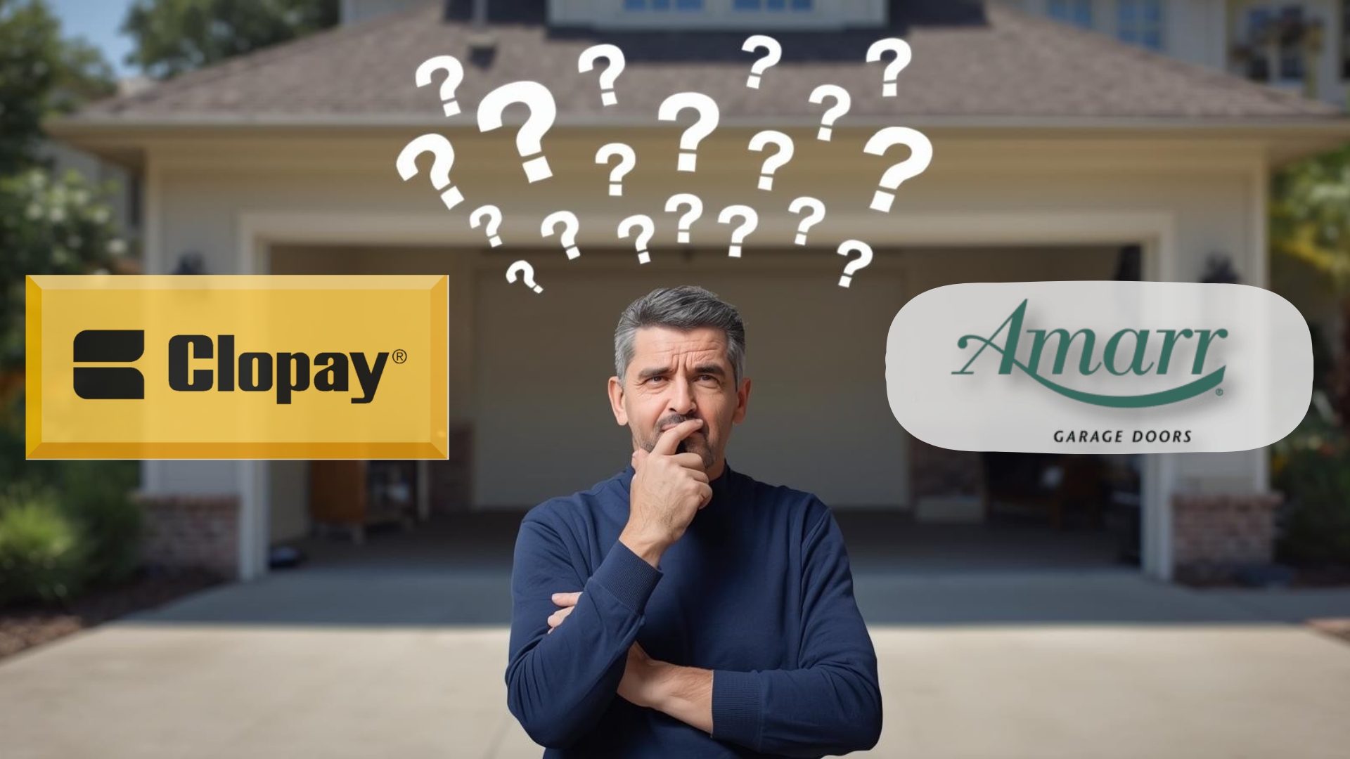 Homeowner deciding between Clopay vs Amarr garage doors for installation